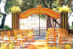 decorating for an outdoor wedding.